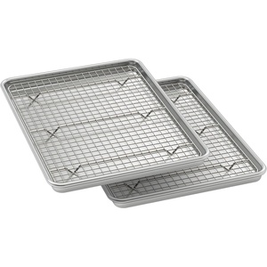 image:imageWildone Baking Sheet with Rack Set 2 Pans  2 Racks Half Sheet Size  Natural Aluminum Commercial Quality Cookie Sheet with Cooling Rack Nonstick Baking Pan Warp Resistant amp Heavy Duty