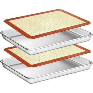 image:imageWildone Baking Sheet with Silicone Mat Set Stainless Steel Cookie Pan with Baking Mat Size 16 x 12 x 1 Inch Set of 42 Sheets  2 Mats10 x 8 x 1 inch