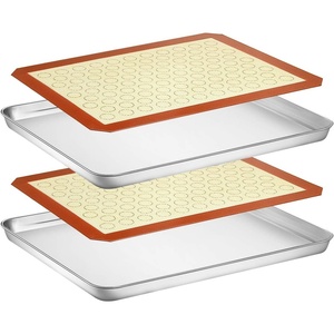 image:imageWildone Baking Sheet with Silicone Mat Set Stainless Steel Cookie Pan with Baking Mat Size 16 x 12 x 1 Inch Set of 42 Sheets  2 Mats16 x 12 x 1 inch