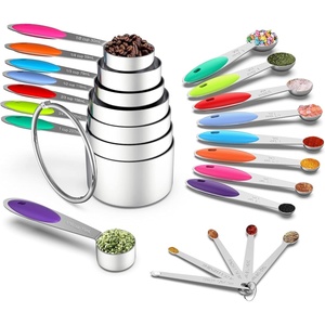 image:imageWildone Stainless Measuring Cups and Spoons Set with Silicone Handle 21pcs  Nesting Design for SpaceSaving Heavy Duty for Measuring DryLiquid Ingredients MulticolorMulticolor