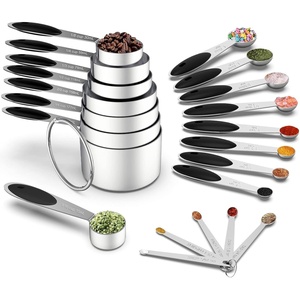 image:imageWildone Stainless Measuring Cups and Spoons Set with Silicone Handle 21pcs  Nesting Design for SpaceSaving Heavy Duty for Measuring DryLiquid Ingredients MulticolorBlack
